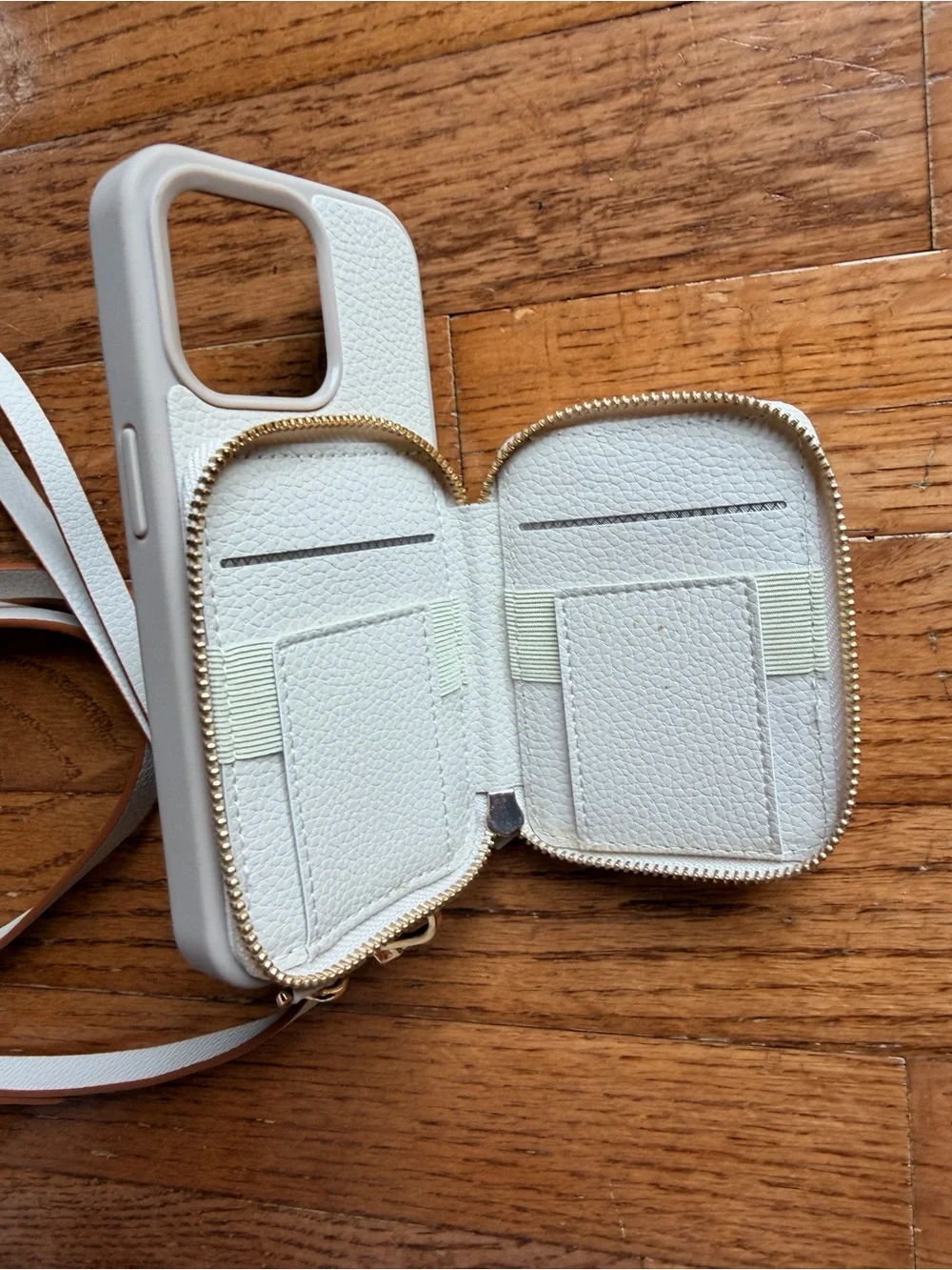 iPhone 15 Pro Crossbody Phone Purse Wallet Case Card Holder Zipper Beige